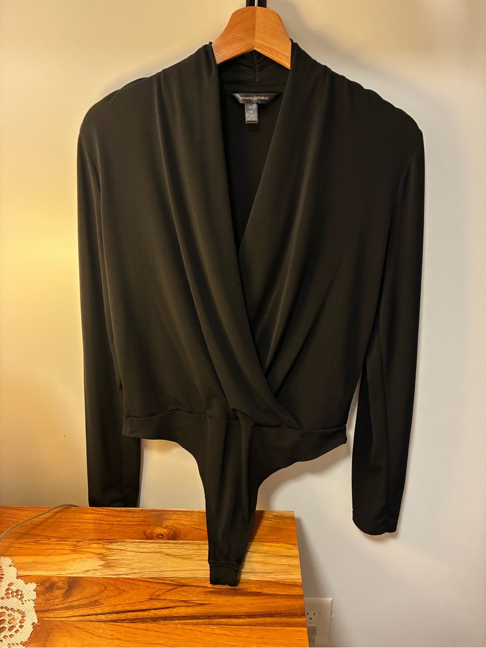 Banana Republic Black Wrap-Front Long Sleeve Bodysuit